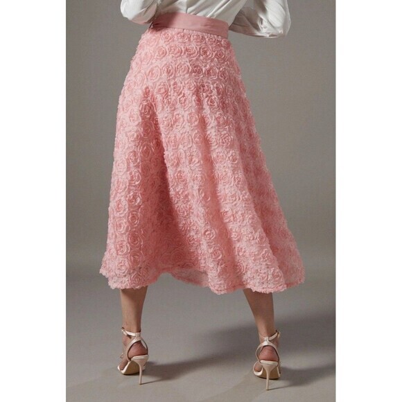 CATO 3D Rose Petal Mesh Midi Skirt Sz M Pink Elegant Fairy Goth Barbie Romantic - Picture 2 of 14